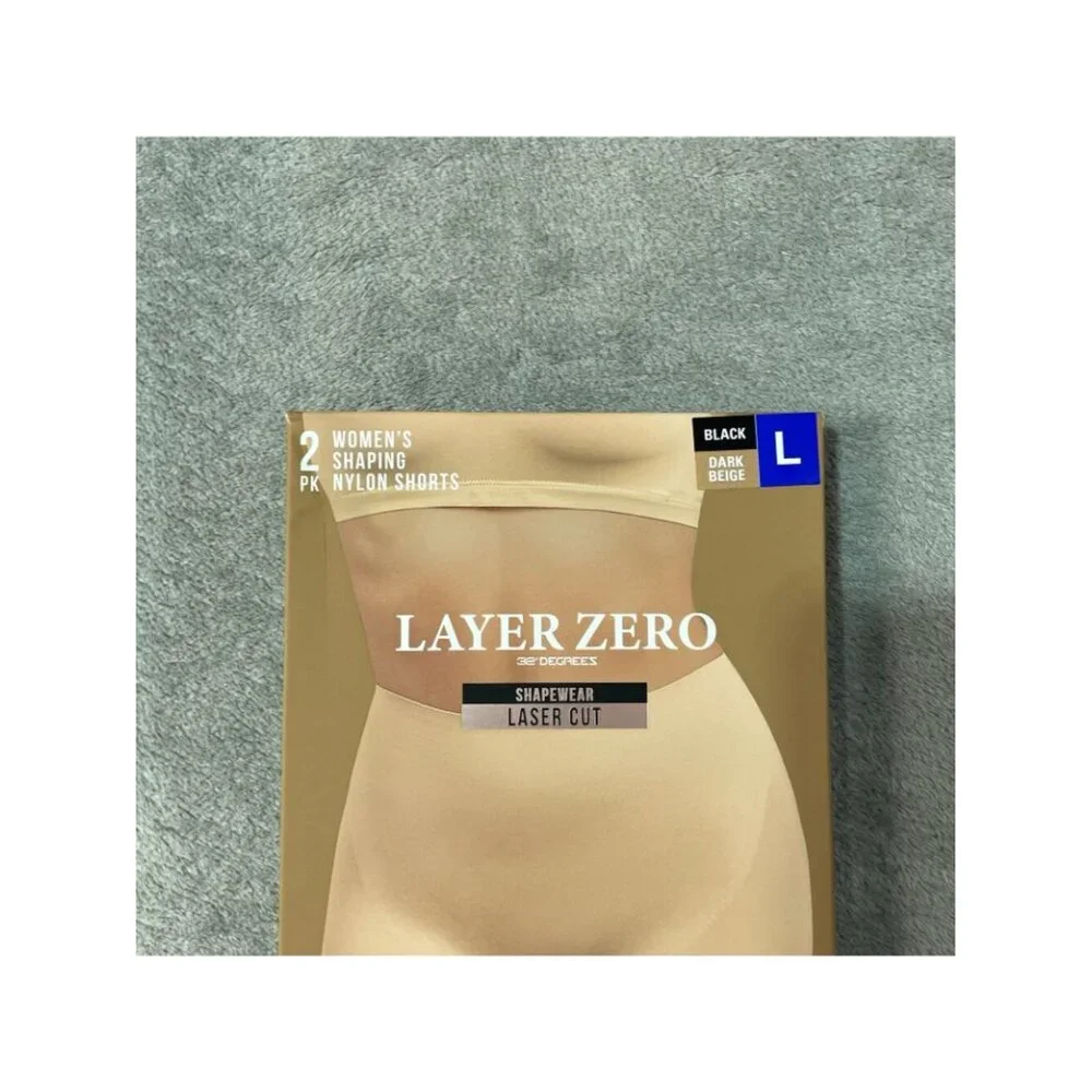 NWT Layer Zero Women's L Black/Dark Beige Shapewear Nylon Shorts 2-Pack